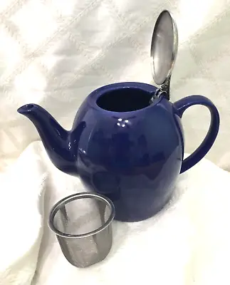 Certified International Blue Porcelain Teapot For One With Metal Strainer • £4.70