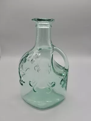 Vintage Canada Green Fused Glass Jar Pitcher With Vines Handle No Stopper • $1.99