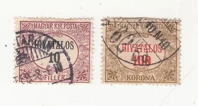 Hungary 1921-1923. Hivatalos Official Stamps. 10f And 100k. Sc# 01 And 014. Used • $1.49