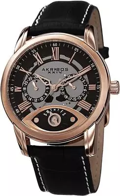 Akribos XXIV AK725RG Day Date GMT Roman Numerals Rosetone Black Mens Watch • $94.95