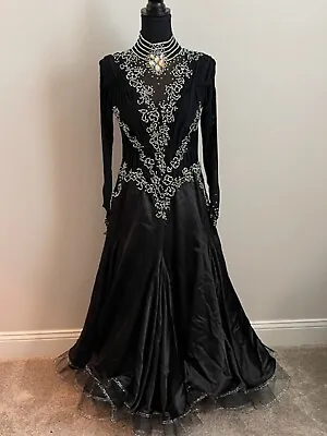 $700 • Buy Black Smooth Ballroom Competition Gown With Stones, Size Large