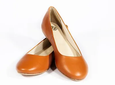 £29.99 • Buy Size 8 (fits Like 7.5/8) Genuine Leather Ballet Ballerina Flat Shoes Pumps - Tan