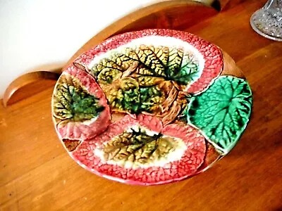 Antique Majolica Begonia Leaf 1800 Ca Compote Footed Cake Plate • $75