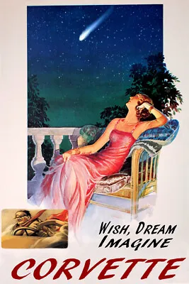 Wish Dream Imagine Driving A Corvette Car Vintage Poster Repro FREE S/H • $17.90