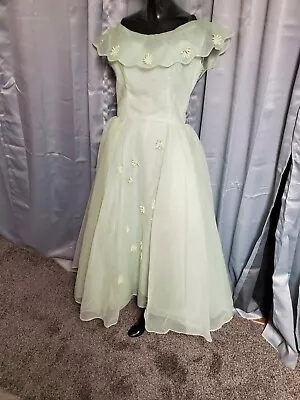 XS-S Vtg 50s 60s Tulle Formal Gown 1950s Party Prom Netting Dress Princess Minty • $115