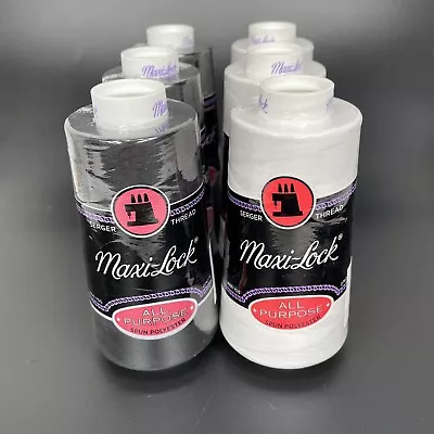 6 Maxi-Lock Black 32002 White 32109 Serger Thread Cones Spun Poly 3000 Yds 3 Ea. • $13.50