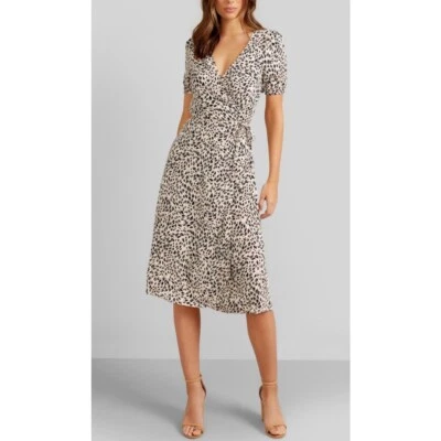 $39.95 • Buy KOOKAI Leaf Print Short Sleeve Classic Wrap Midi Dress Size 10 Small S