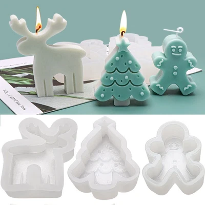 £5.18 • Buy 3D Art Wax Mold Snowman Tree Gingerbread Silicone Mould Christmas Candle Mold