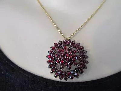 Estate Vintage~Antique Bohemian Rose ~Cut Garnet Three (3) Tier Necklace/Brooch • $660