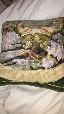 Frogs Authentic Needlepoint--FROGS  Vintage Needlepoint Pillows Wow A PAIR    • $38.50