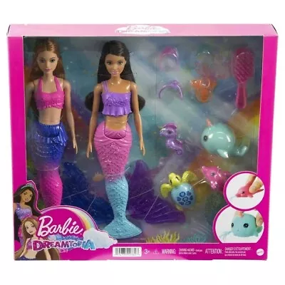 Barbie Mermaid Set With 2 12  Brunette Dolls 4 Sea Pet Toys & Accessories NEW • $33.99