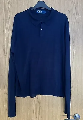Polo By Ralph Lauren Blue Linen Long Sleeve Polo Shirt Men’s Uk Size Large  • £29.99