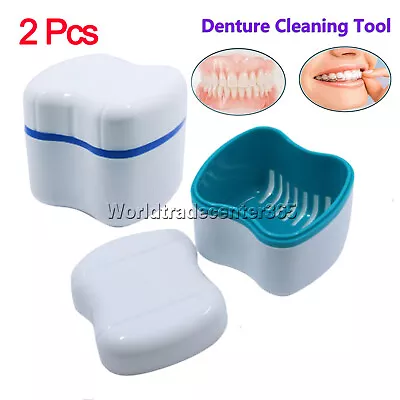 2PC Dental False Teeth Container Denture Box Storage Case Cleaning Holder Travel • $9.99