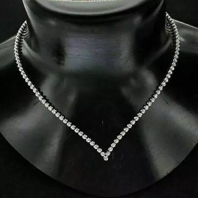 10Ct Round Cut Lab-Created Diamond V Shaped Tennis Necklace 14K White Gold Over • $269.99