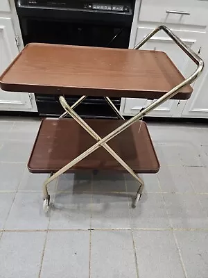 $119 • Buy Vintage Mid-Century Cosco Rolling Kitchen Cart 2-Tier Metal Faux Paint Woodgrain
