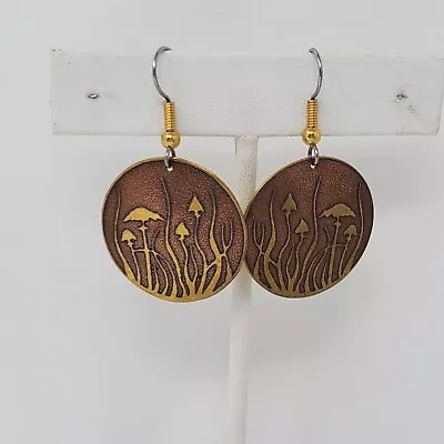 Mushroom Earrings Discs Dangle Hooks - Copper /Brass Medallions 1  • $10.99