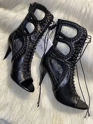 Zara Studded Heeled Leather Sandal Booties - Limited Edition - Size 39/US8 • $179.99