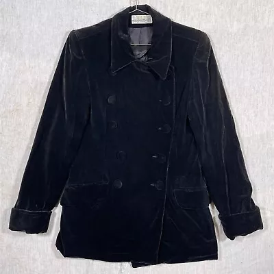Vintage 70s 80s Necessary Objects Black Velvet Double Breasted Coat WMNs SZ S • $89.89