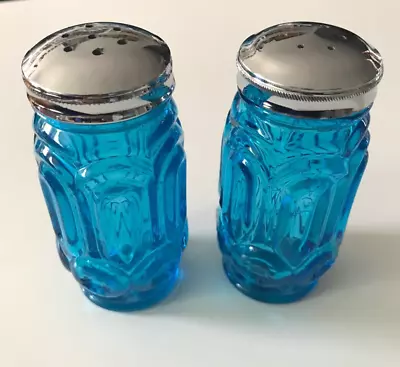 Vintage LE Smith Blue Moon And Stars Salt Pepper Shakers • $22.99