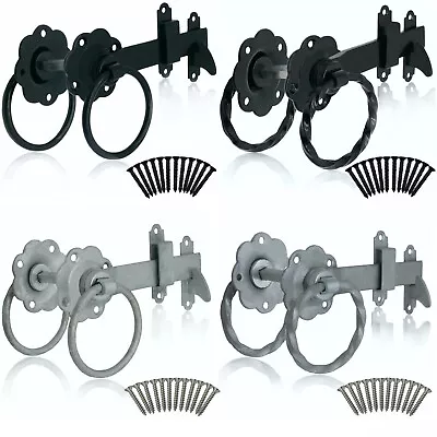 Ring Gate Latch HEAVY Twisted Plain Catch Door Set WITH SCREWS Black Galvanised • £13.45