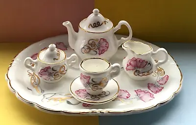 Vintage Chown Miniature Bone China Tea Set For One & TrayPink Sweet Peas & Gold • £19.99