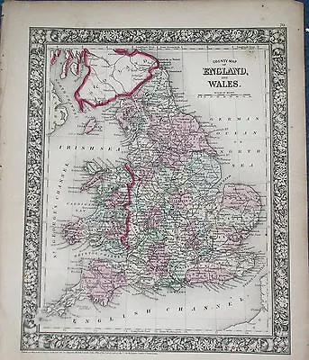 Origial 1860 S Augustus Mitchell Map Of England & Wales 12.5 X 15.25 • $85