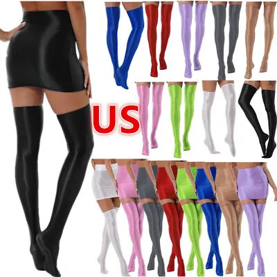 US Women Stretchy Stay Up Lingerie Pantyhose Glossy Footed Tights Silk Stockings • $8.18