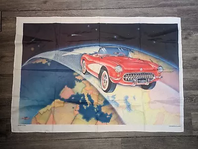 Vtg 1957 Corvette Stingray Nylon Garage Banner Tapestry Flag 45  X 30   • $19.99