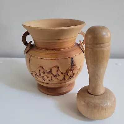 Vintage Wooden Mortar & Pestle Mountain Tree Scene 2 Woods • $3.99