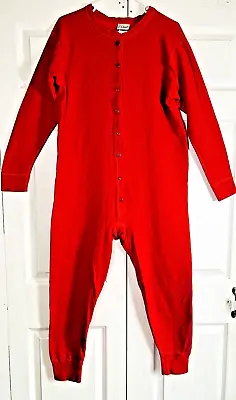 L.L. Bean Union Suit Womens Misses XL Red Two Layer Cotton Wool Long Johns Pjs • £36.11