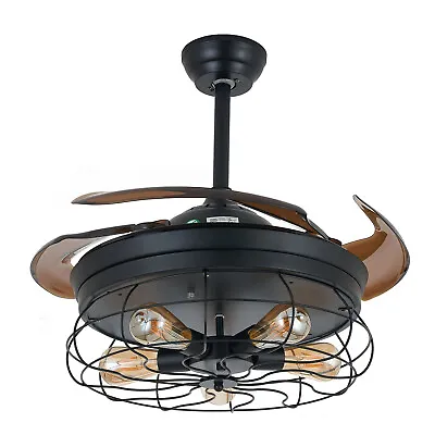 36  Retractable Ceiling Fan Lamp W/Light Remote Control Vintage Chandelier Black • $76