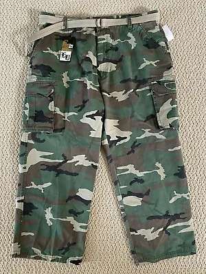 NWT Men's Eddie Domani Green Camouflage Camo Cargo Pocket Belted Pants BIG SIZES • $19.99