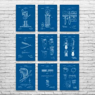 Barber Shop Patent Posters Set Of 9 Bathroom Decor Shaving Gift Barber Gift • $370.85