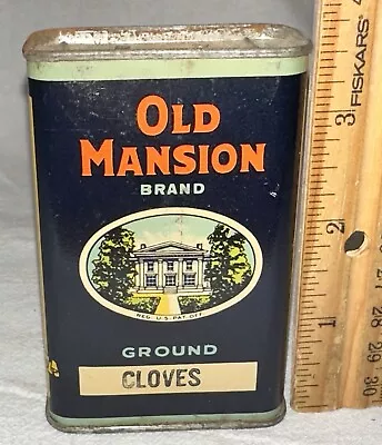 Antique Old Mansion Cloves Spice Tin Litho Can Richmond Va Country Store Grocery • $9.99