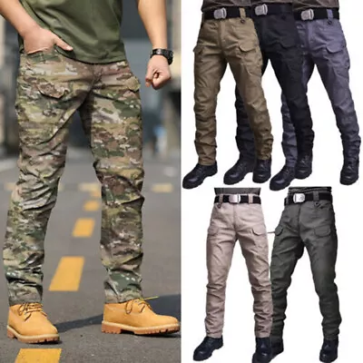 Mens Work Cargo Pants Tactical Combat Multi-Pocket Pants Outdoor Hiking Trousers • $21.99