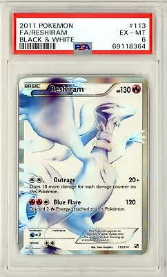 $7 • Buy Reshiram 2011 Pokemon Black & White Full Art Holo #113 Psa 6 Ex-mint 8364
