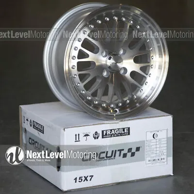 Circuit CP21 15x7 4-100 +25 Silver Machined Wheels Fits BMW E30 Mazda Miata MX5 • $467.99