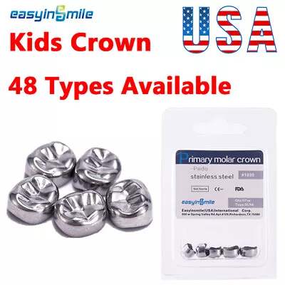 Dental Kids Crown Primary Molar Pediatric Stainless Steel Crown EASYINSMILE 5Pcs • $9.39