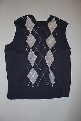 Club Room Black Argyle Cotton Sweater Vest Size L Merino Wool Blend • $16.25