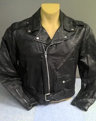 Vintage Leather Motorcycle Biker Jacket Brando Style Zip Up Men's Large • $199.99