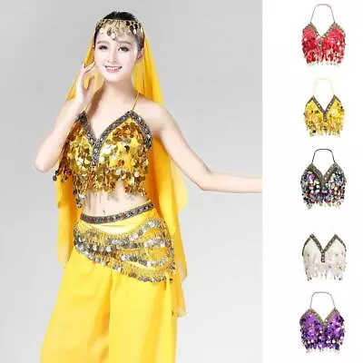 Womens Sparkling Belly Dance Bra Sequins Tassel   Top Samba Dancing Costume • £9.40