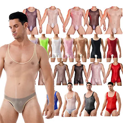 Mens Sexy Sheer Sleeveless Slim Bodysuit See-through Leotard Underwear Nightwear • $10.78