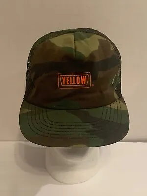 YELLOW Freight Trucking Company Vintage 1980’s Camouflage Snapback Cap Mesh • $22.50