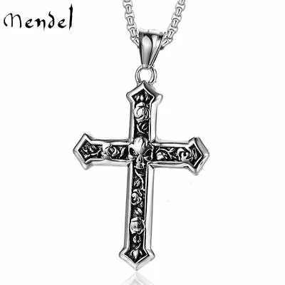 MENDEL Mens Stainless Steel Gothic Biker Skull Cross Pendant Necklace For Men • $10.99