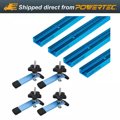 POWERTEC 71855 48 Inch X4 Universal T Track With 4 Pcs Hold Down Clamp • $89.99