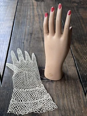 Industrial Vintage Glove Ring Mold Display Painted Red Nails Hand & Glove Prop • $82.99