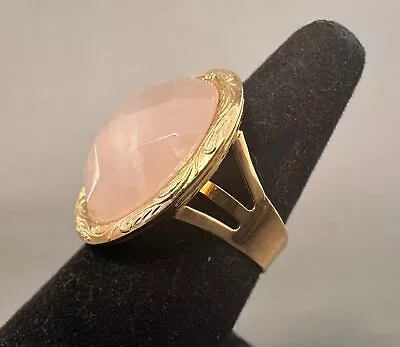 VINTAGE ROSE QUARTZ 14K MILOR ITALY STATEMENT RING FACETED Lg DOME 6.77gm Sz 8.2 • $120