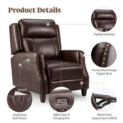 Electric Power Recliner Sofa Chair Cowhide Leather 90-136°Adjustable USB Office • $639.99