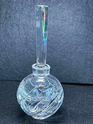 Vintage Floral Etched Cut Crystal Glass Perfume Bottle With Chipped Stopper  • $23.29