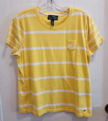 L-RL Lauren Ralph Lauren Active Tshirt Monogram Pocket Yellow Striped Sz XL • $8.99